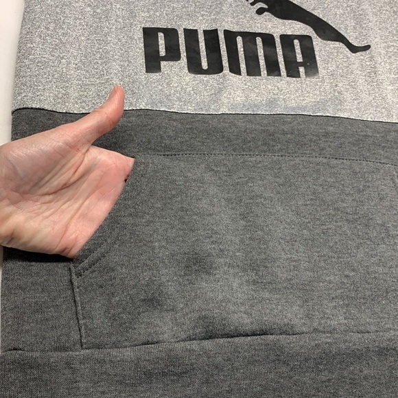 Puma Pullover Long Sleeve Hoodie Sweatshirt Kangaroo Pocket Grey Blend Small - Picture 4 of 8